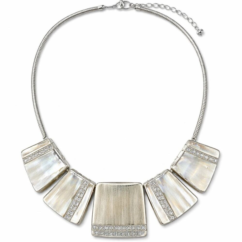 chico's silver tone statement necklace modern geometric collar evening jewelry